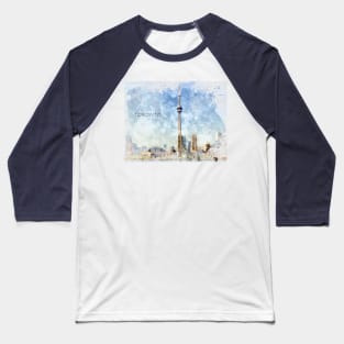 Toronto Canada waterfront skyline watercolor Baseball T-Shirt